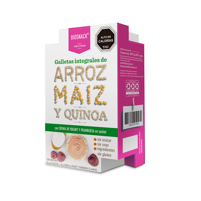 Galletas sin gluten tipo Arroz con Crema de Yogurt y Frambuesa 3 Pockets (Junaeb)