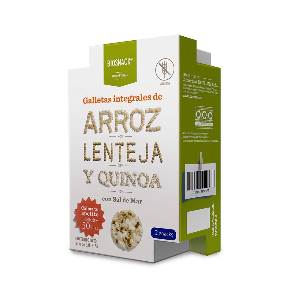 Galletas de Arroz, y Lenteja Quinoa sin gluten, saladas(Junaeb)