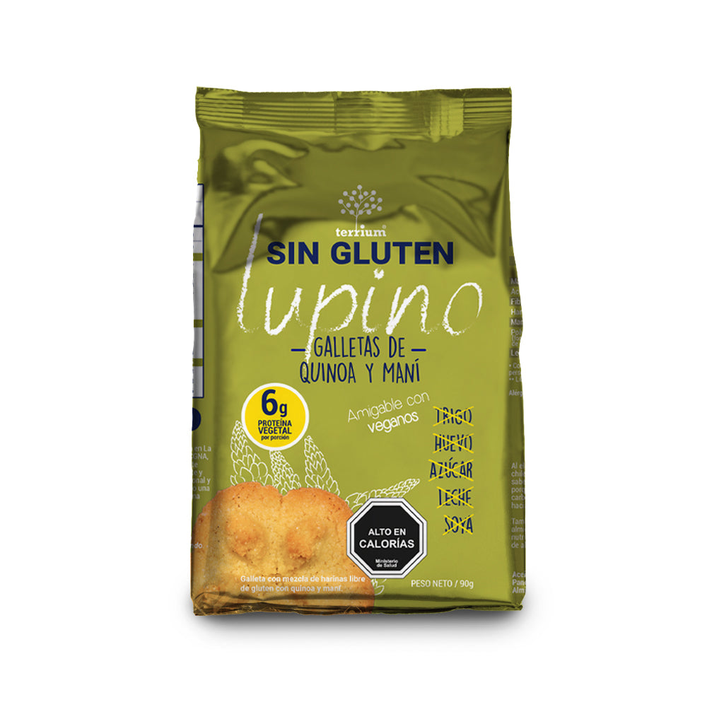 Galletas de Quinoa-Maní sin gluten y veganas, con Lupino 90g (Junaeb)